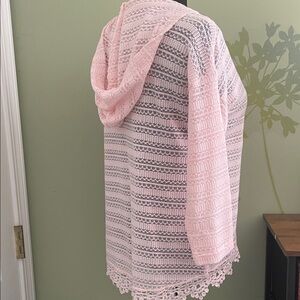 No Boundaries Light Pink Hooded Crochet Sweater